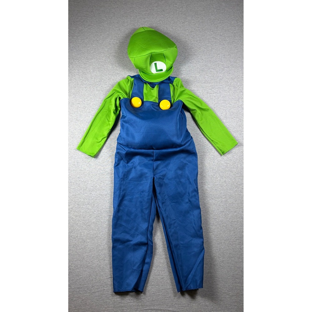 Nintendo Costume Kids S 4-6 Green Luigi Super Mario Bros Jumpsuit Hat Set